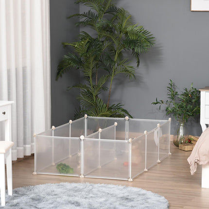 Pet Playpen DIY Small Animal Cage 12-Panel Portable Plastic Fence for Hedgehog Bunny Chinchilla Guinea Pig - White
