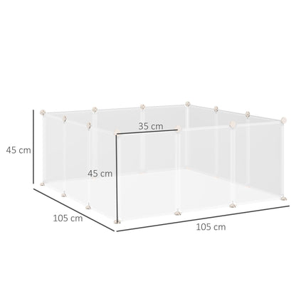 Pet Playpen DIY Small Animal Cage 12-Panel Portable Plastic Fence for Hedgehog Bunny Chinchilla Guinea Pig - White