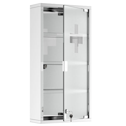 4 Tier Wall Mounted Lockable Medicine Cabinet with Glass Door 60x30x12 cm - Silver