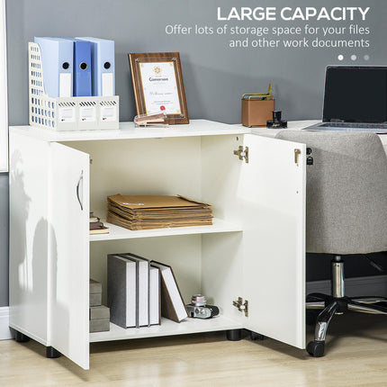 2-Tier Locking Office Storage Cabinet with Melamine Coating, Aluminium Handles & Keys - White