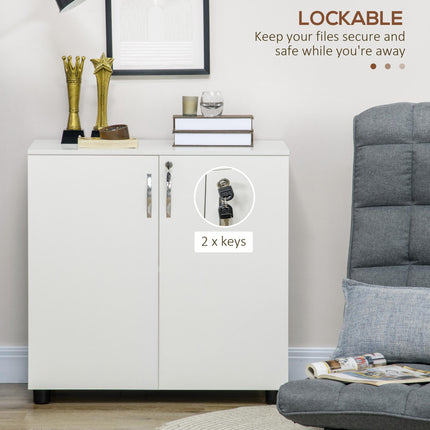 2-Tier Locking Office Storage Cabinet with Melamine Coating, Aluminium Handles & Keys - White