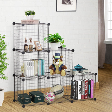 DIY 6 Cube Metal Wire Interlocking Storage Cabinet Organizer Shelves - Black