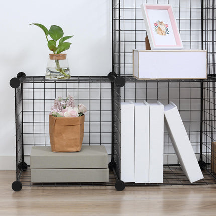 DIY 6 Cube Metal Wire Interlocking Storage Cabinet Organizer Shelves - Black