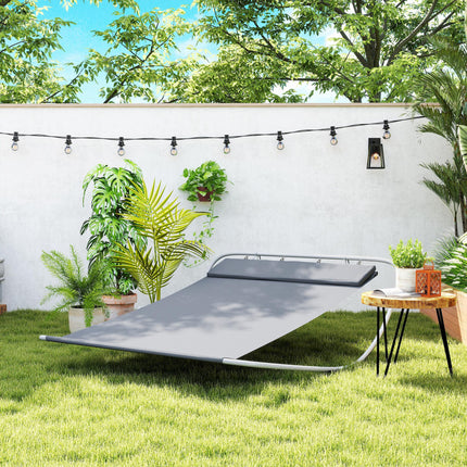 Rocking Sun Lounger, Double Garden Lounger Sunbed with Headrest Pillows, Texteli