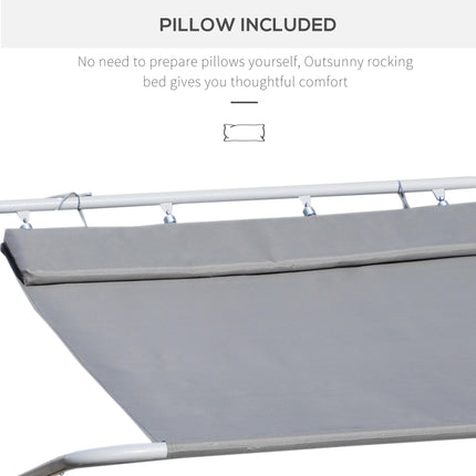 Rocking Sun Lounger, Double Garden Lounger Sunbed with Headrest Pillows, Texteli