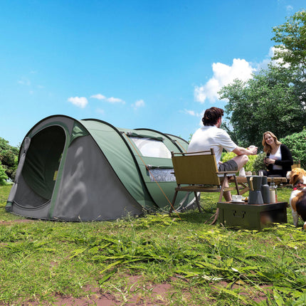 4-5 Person Pop-Up Waterproof Camping Tent with Mesh Windows - Dark Green