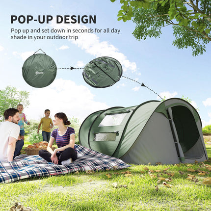 4-5 Person Pop-Up Waterproof Camping Tent with Mesh Windows - Dark Green