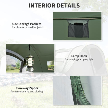 4-5 Person Pop-Up Waterproof Camping Tent with Mesh Windows - Dark Green