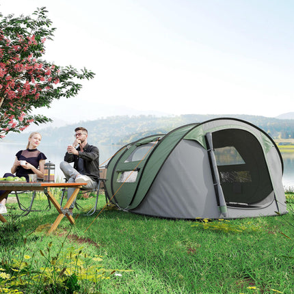 4-5 Person Pop-Up Waterproof Camping Tent with Mesh Windows - Dark Green