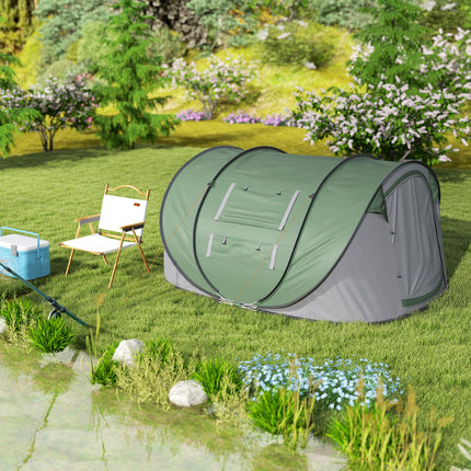 4-5 Person Pop-Up Waterproof Camping Tent with Mesh Windows - Dark Green