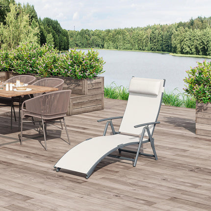 Sun Lounger Steel Frame Outdoor Folding Chaise Texteline Lounge Chair Recliner W