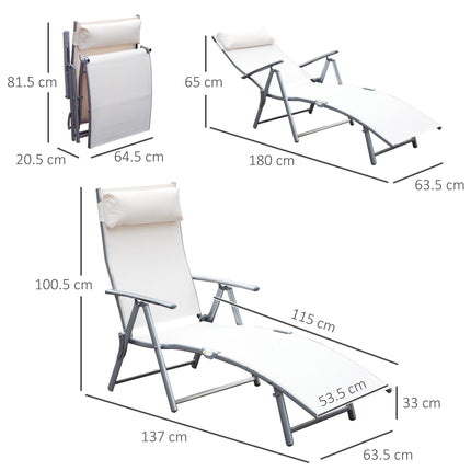 Sun Lounger Steel Frame Outdoor Folding Chaise Texteline Lounge Chair Recliner W