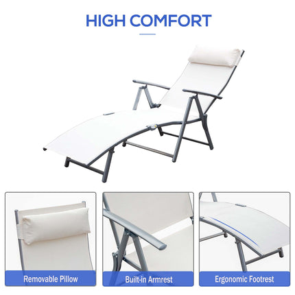 Sun Lounger Steel Frame Outdoor Folding Chaise Texteline Lounge Chair Recliner W