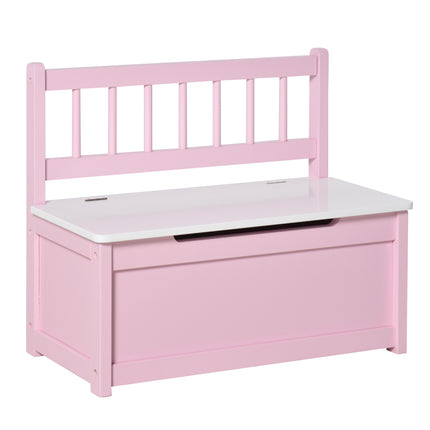2-IN-1 Wooden Toy Box and Kids Seat Bench with Storage Chest and Safety Pneumatic Rod 60x30x50cm - Pink