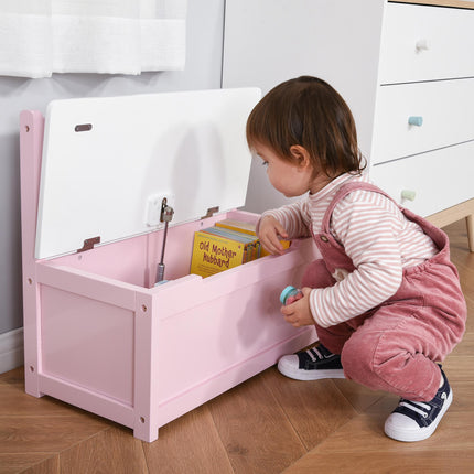 2-IN-1 Wooden Toy Box and Kids Seat Bench with Storage Chest and Safety Pneumatic Rod 60x30x50cm - Pink