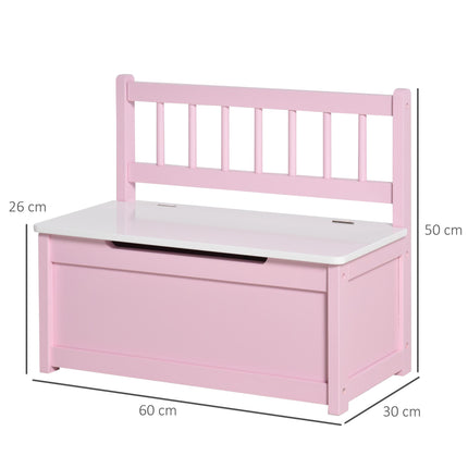 2-IN-1 Wooden Toy Box and Kids Seat Bench with Storage Chest and Safety Pneumatic Rod 60x30x50cm - Pink