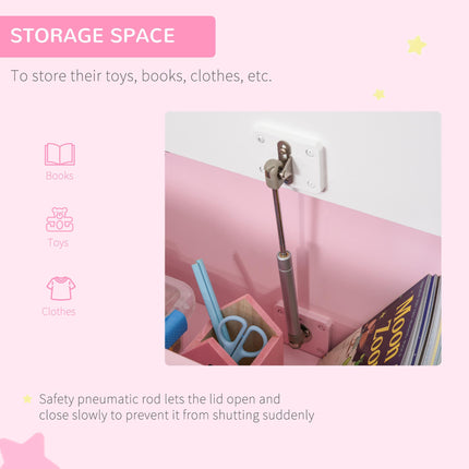 2-IN-1 Wooden Toy Box and Kids Seat Bench with Storage Chest and Safety Pneumatic Rod 60x30x50cm - Pink