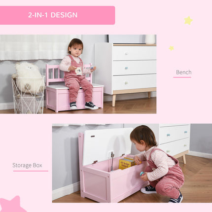 2-IN-1 Wooden Toy Box and Kids Seat Bench with Storage Chest and Safety Pneumatic Rod 60x30x50cm - Pink