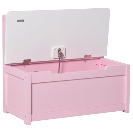 2-IN-1 Wooden Toy Box and Kids Seat Bench with Storage Chest and Safety Pneumatic Rod 60x30x50cm - Pink