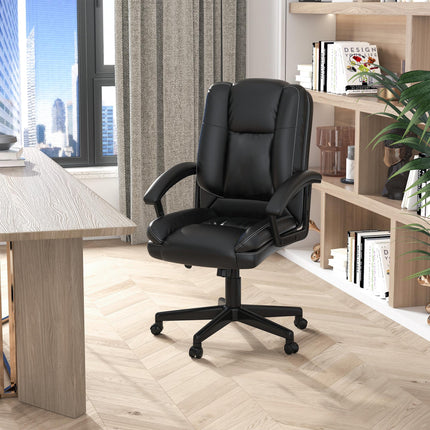 Mid Back Swivel Executive Office Chair with Double-Tier Padding and Wheels - Black