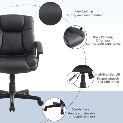Mid Back Swivel Executive Office Chair with Double-Tier Padding and Wheels - Black