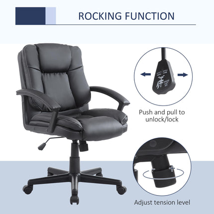 Mid Back Swivel Executive Office Chair with Double-Tier Padding and Wheels - Black