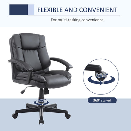 Mid Back Swivel Executive Office Chair with Double-Tier Padding and Wheels - Black