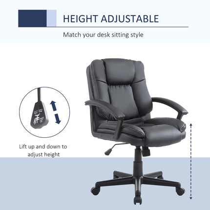 Mid Back Swivel Executive Office Chair with Double-Tier Padding and Wheels - Black
