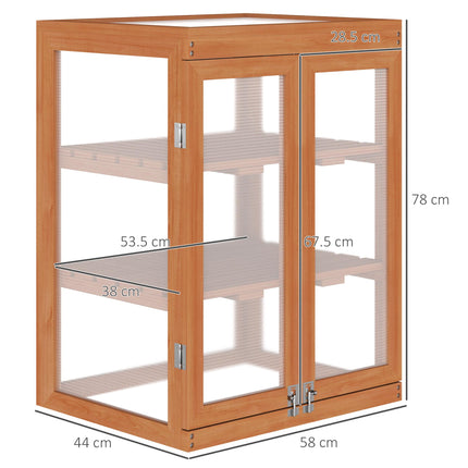 3 Tier Wooden Greenhouse with Polycarbonate Panels and Storage Shelf - Orange