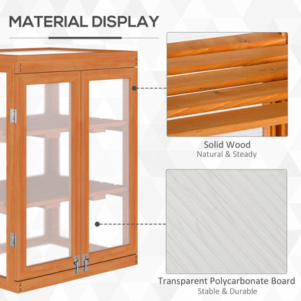 3 Tier Wooden Greenhouse with Polycarbonate Panels and Storage Shelf - Orange