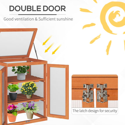 3 Tier Wooden Greenhouse with Polycarbonate Panels and Storage Shelf - Orange