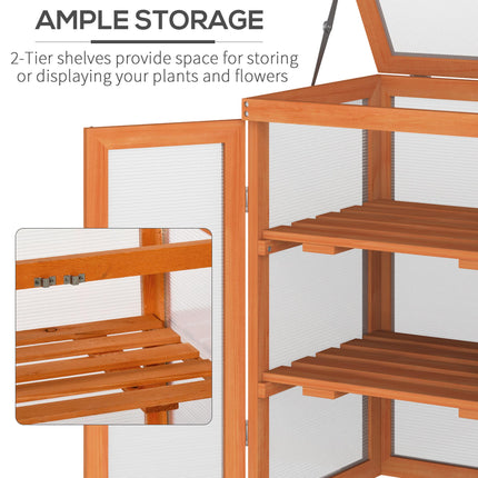 3 Tier Wooden Greenhouse with Polycarbonate Panels and Storage Shelf - Orange