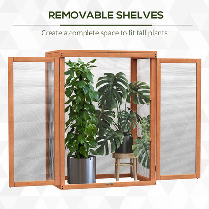 3 Tier Wooden Greenhouse with Polycarbonate Panels and Storage Shelf - Orange