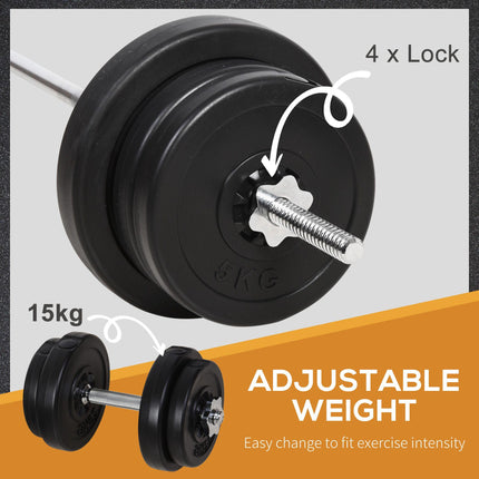 65kg Adjustable Dumbbell and Barbell Weight Set for Home Gym - Black