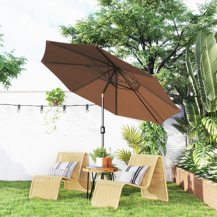 3m Tilting Parasol Garden Umbrella with 8 Ribs and Crank Handle for Balcony, Bench, Garden - Coffee