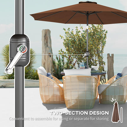 3m Tilting Parasol Garden Umbrella with 8 Ribs and Crank Handle for Balcony, Bench, Garden - Coffee