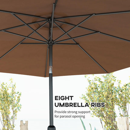 3m Tilting Parasol Garden Umbrella with 8 Ribs and Crank Handle for Balcony, Bench, Garden - Coffee