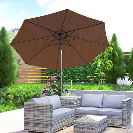 3m Tilting Parasol Garden Umbrella with 8 Ribs and Crank Handle for Balcony, Bench, Garden - Coffee