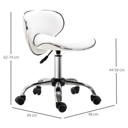 PU Leather Rolling Swivel Salon Stool with Backrest Adjustable Height - White