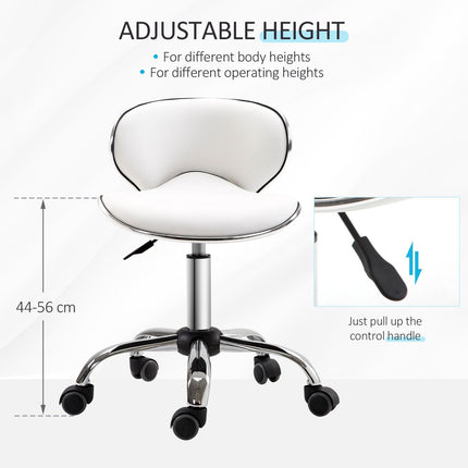 PU Leather Rolling Swivel Salon Stool with Backrest Adjustable Height - White