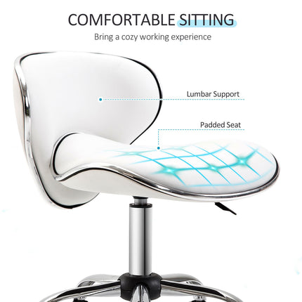 PU Leather Rolling Swivel Salon Stool with Backrest Adjustable Height - White