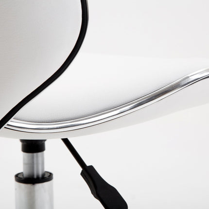 PU Leather Rolling Swivel Salon Stool with Backrest Adjustable Height - White