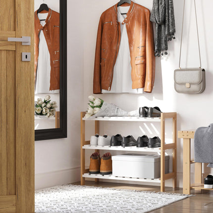 3-Tier Shoe Rack with Slatted Shelves 70L x 26W x 57.5H cm - Natural