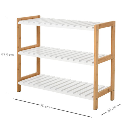 3-Tier Shoe Rack with Slatted Shelves 70L x 26W x 57.5H cm - Natural