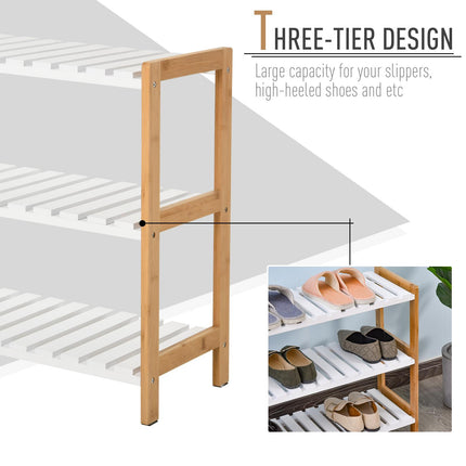 3-Tier Shoe Rack with Slatted Shelves 70L x 26W x 57.5H cm - Natural