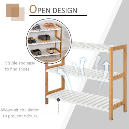 3-Tier Shoe Rack with Slatted Shelves 70L x 26W x 57.5H cm - Natural