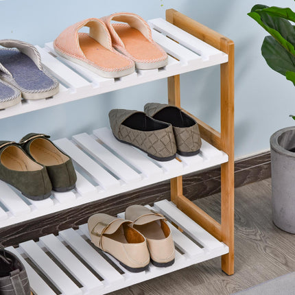 3-Tier Shoe Rack with Slatted Shelves 70L x 26W x 57.5H cm - Natural