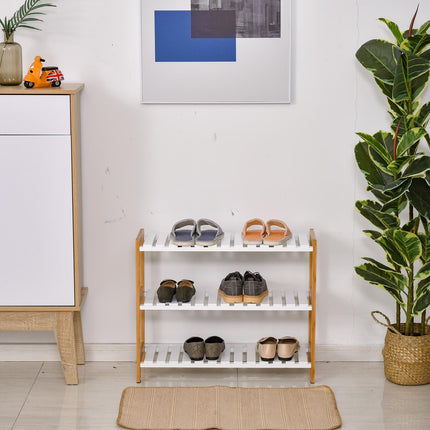 3-Tier Shoe Rack with Slatted Shelves 70L x 26W x 57.5H cm - Natural