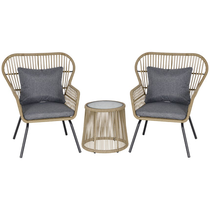 2 Seater Outdoor Wicker Rattan Bistro Set with Metal Legs - Coffee Brown