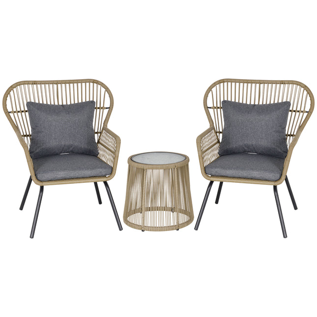 2 Seater Outdoor Wicker Rattan Bistro Set with Metal Legs - Coffee Brown